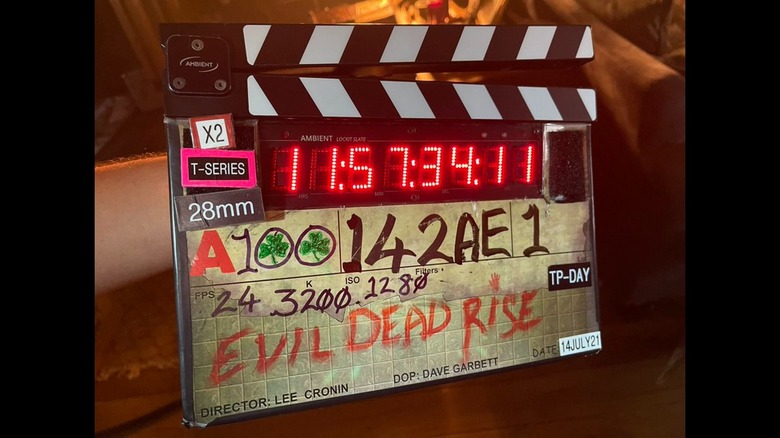 Lee Cronin's clapboard for "Evil Dead Rise"