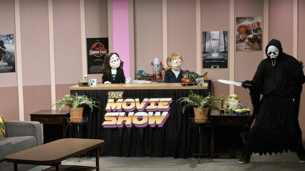 Scream Ghostface Killer in the studio in Syfy's The Movie Show