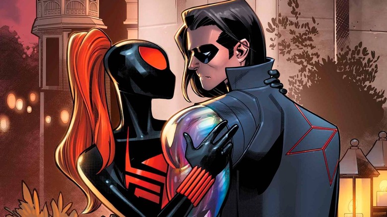 Black Widow and Bucky embrace