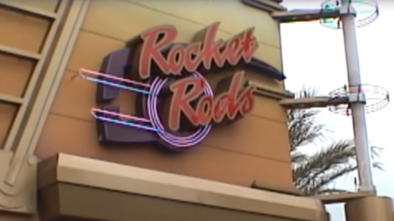 Tomorrowland's Rocket Rods ride sign