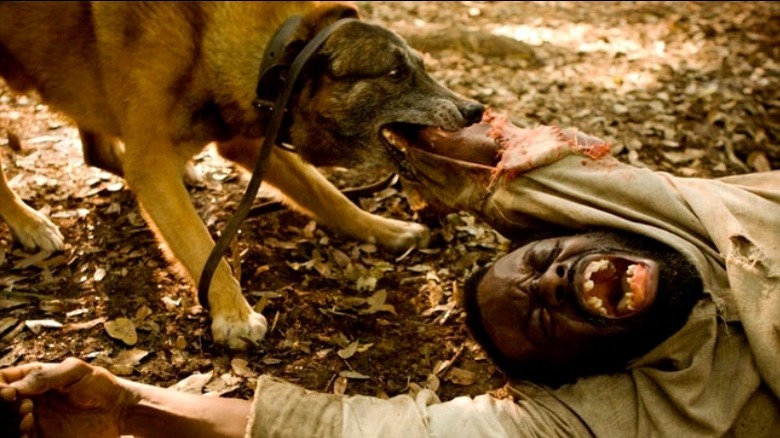 Dogs attacking a slave in Django Unchained