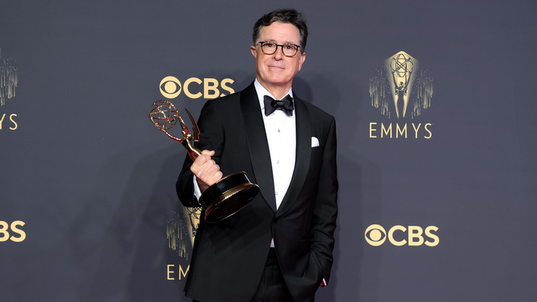 Colbert showing off Emmy