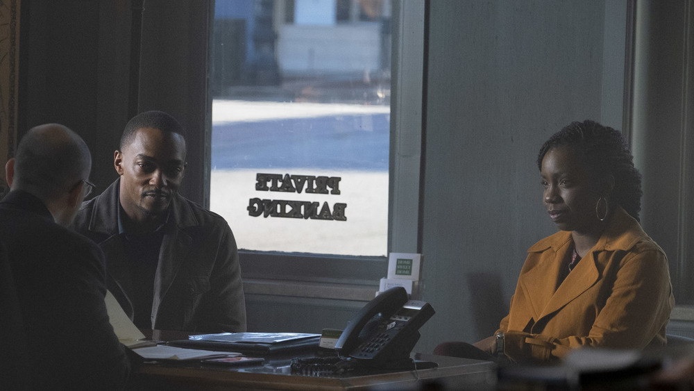 Sam and Sarah at a bank in Falcon and the Winter Soldier