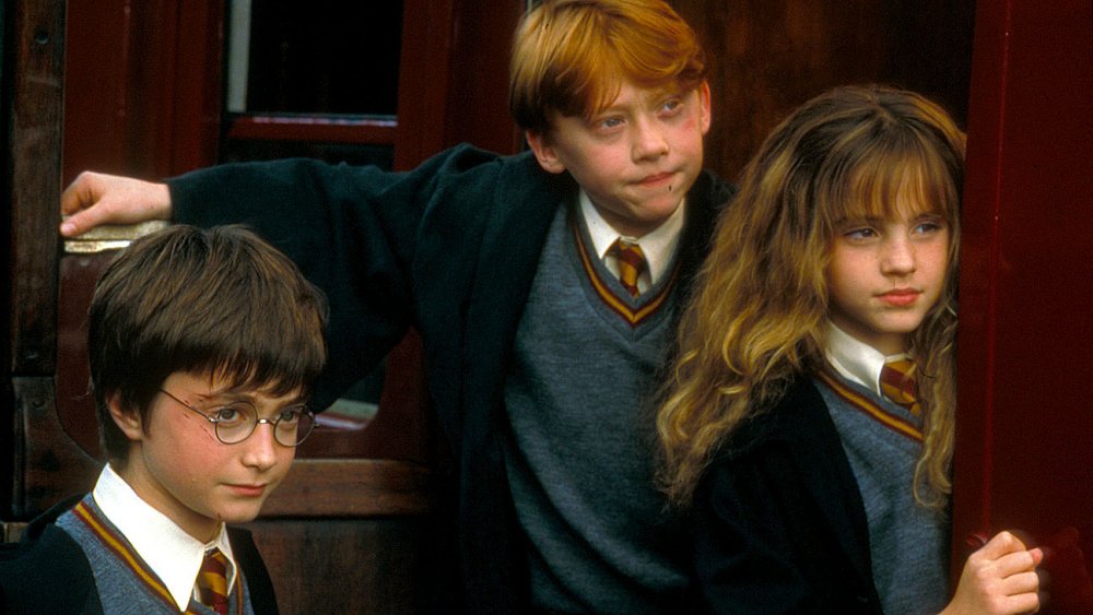 Daniel Radcliffe as Harry Potter, Rupert Grint as Ron Weasley, and Emma Watson as Hermione Granger in Harry Potter and the Sorcerer's Stone