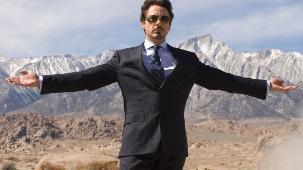Robert Downey Jr. as Tony Stark unveiling the Jericho Missile in Iron Man