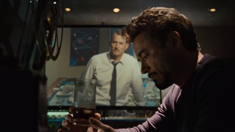 Robert Downey Jr. as Tony Stark and John Slattery as Howard Stark in Iron Man 2