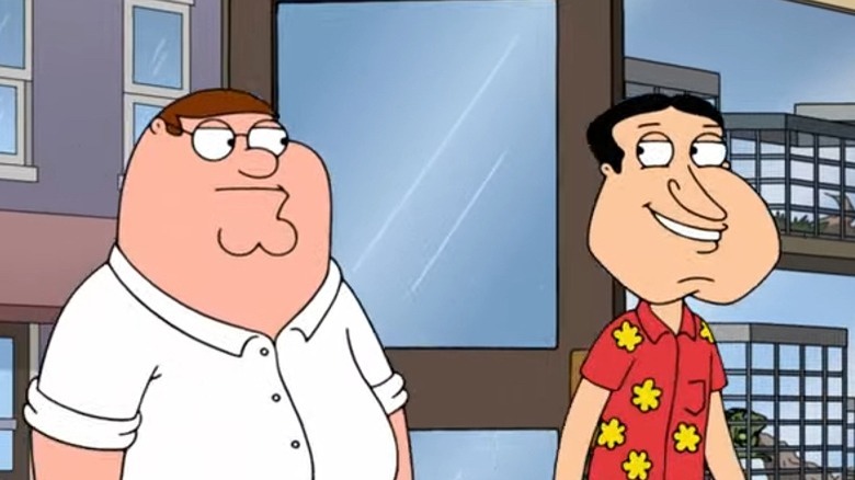 Quagmire and Peter look at one another