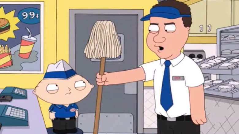 Stewie argues with his boss at McBurgertown