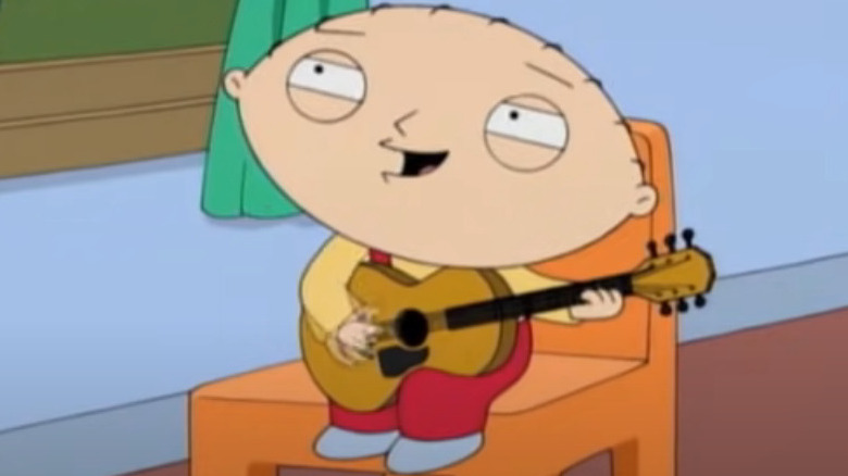 Stewie sings and plays guitar