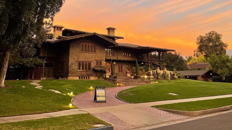 The Gamble House at sunset