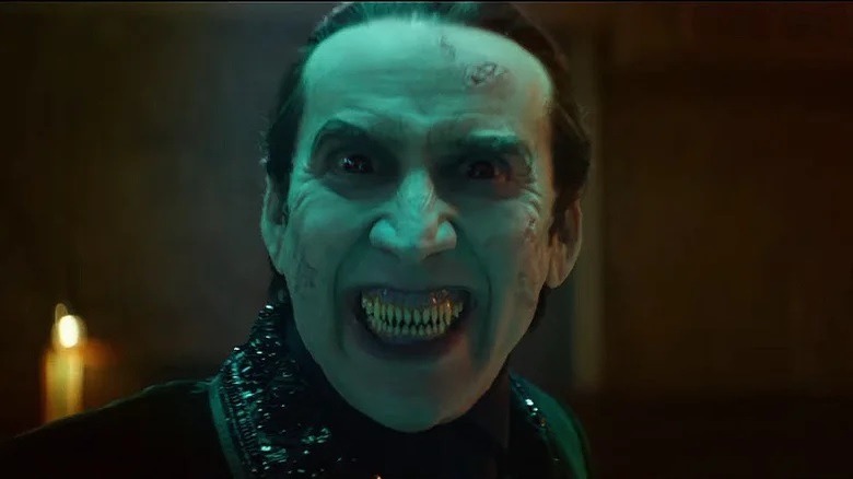 Nicolas Cage's Dracula baring teeth