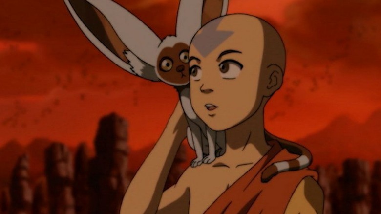 Aang with Momo on his shoulder