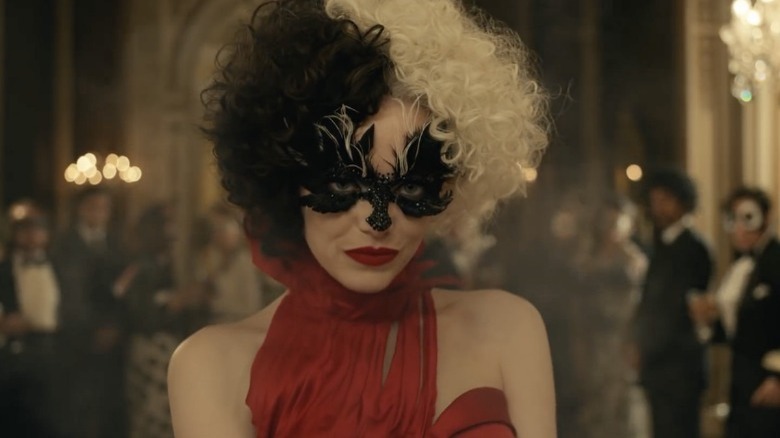Cruella red dress black mask