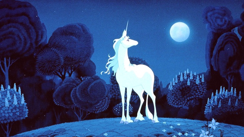 Unicorn standing in the moonlight