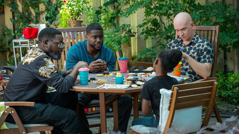 Lil Rel Howrey, Kevin Hart, Melody Hurd and Anthony Carrigan in "Fatherhood"