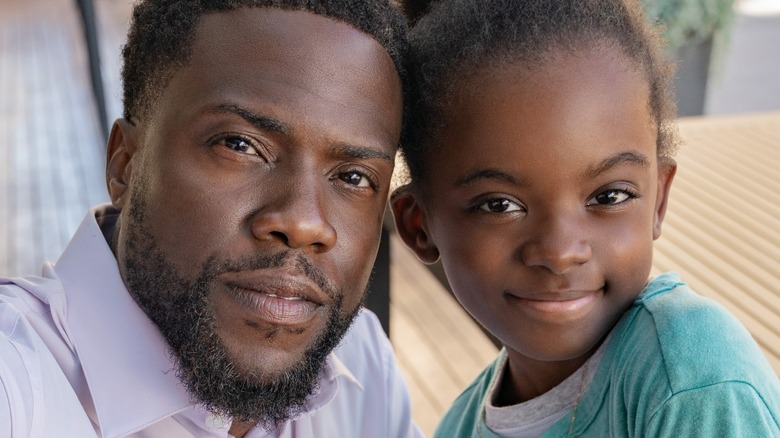 Kevin Hart and Melody Hurd on the set of "Fatherhood"