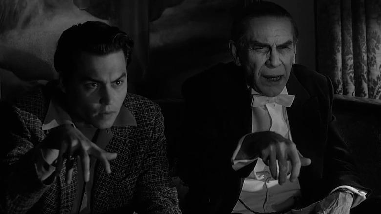 Ed Wood and Bela Lugosi gesture