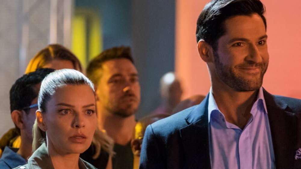 Tom Ellis as Lucifer and Lauren German as LAPD detective Chloe Decker in Lucifer