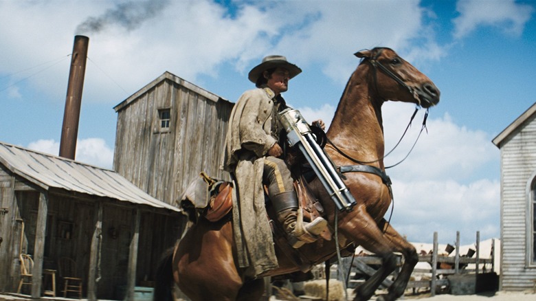 Josh Brolin on horseback
