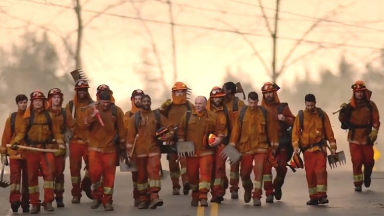 firefighters in row