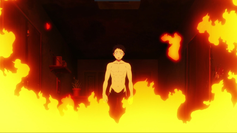 Shinra stands among the flames
