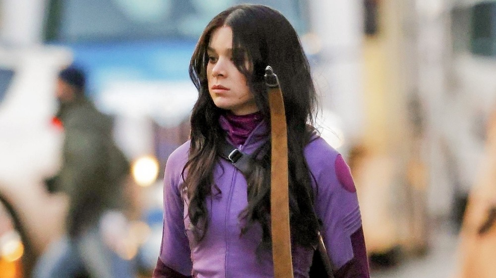 Hailee Steinfield as Kate Bishop on the set of Hawkeye