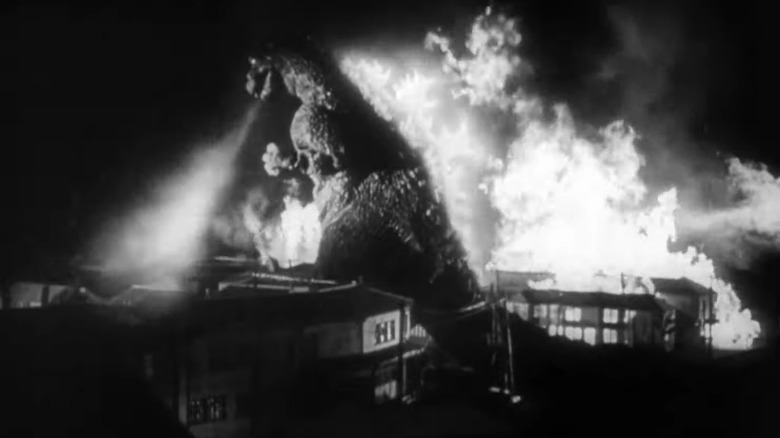 Godzilla shooting radioactive breath Tokyo