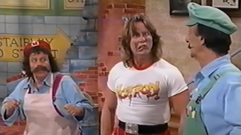 Roddy Piper makes faces at Mario and Luigi