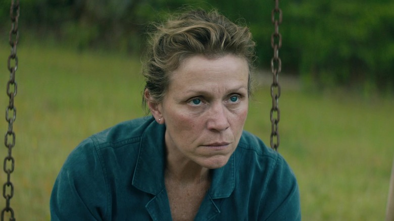 Frances McDormand looking straight ahead