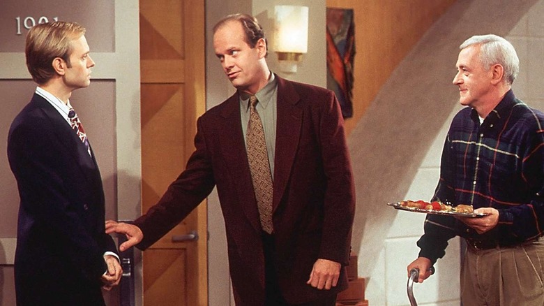 Niles, Frasier, and Martin in entryway