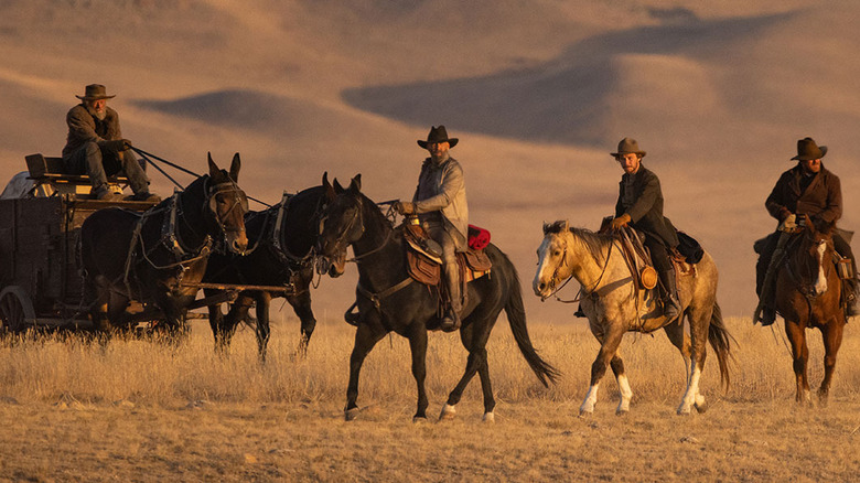 men riding horses in Butcher's Crossing