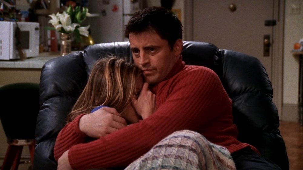 Matt Le Blanc as Joey Tribbiani and Jennifer Aniston as Rachel Green in Friends