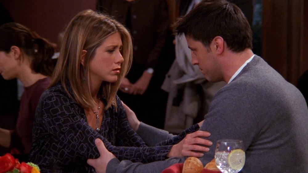 Matt Le Blanc as Joey Tribbiani and Jennifer Aniston as Rachel Green in Friends