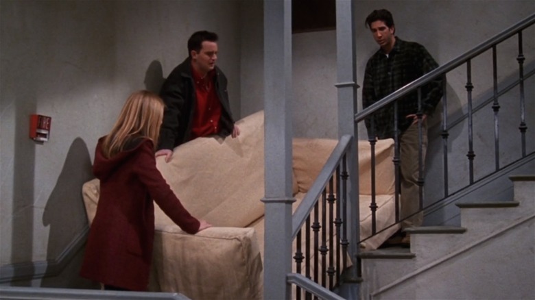 Rachel, Chandler, and Ross moving couch