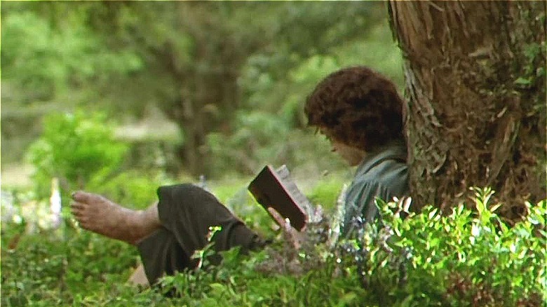 Frodo reading under a tree