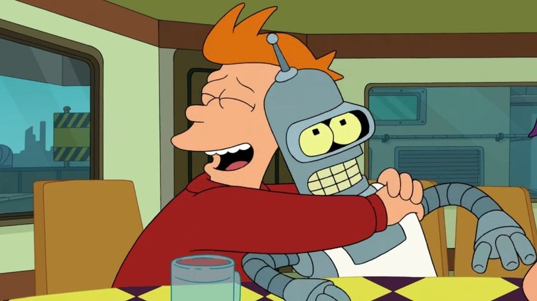 Fry and Bender hugging