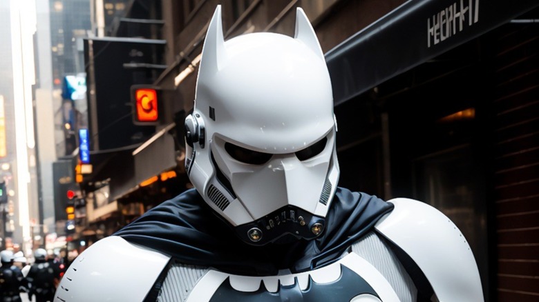 Stormtrooper Batman walking through New York