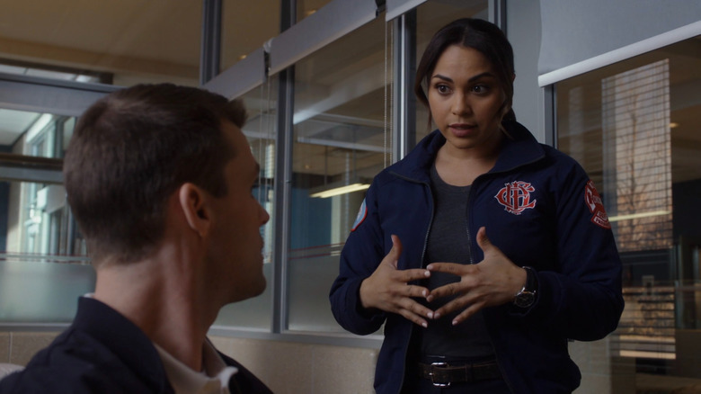 Gabby Dawson talking to Matthew Casey 