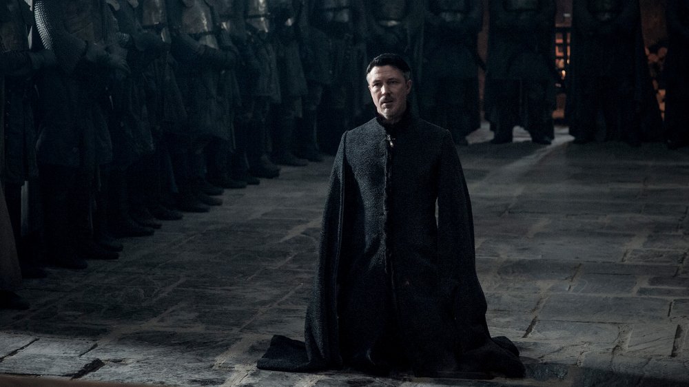 Aidan Gillen as Petyr "Littlefinger" Baelish, begging for his life on Game of Thrones