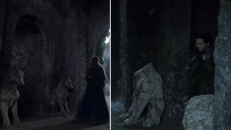 Stark wolf statues