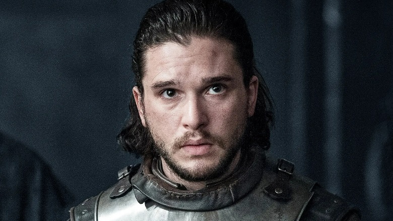 Jon Snow with his hair tied back