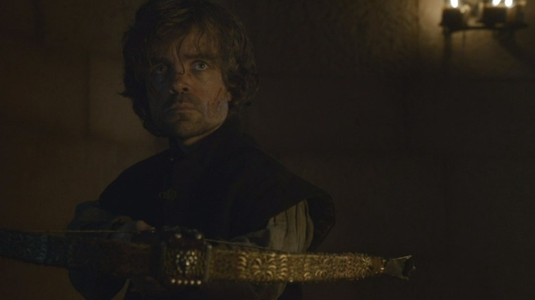 Tyrion Lannister brandishing a crossbow