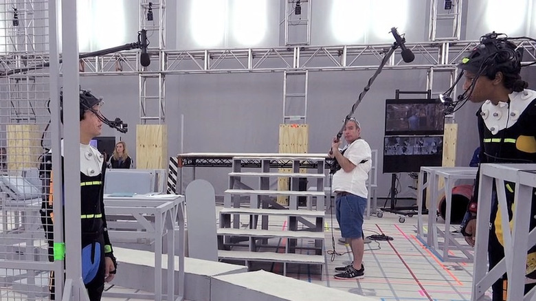 Lean Waithe and Tye Sheridan filming motion-capture for Ready Player One