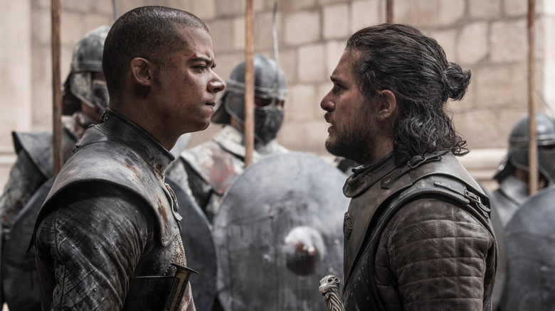 Grey Worm and Jon face off