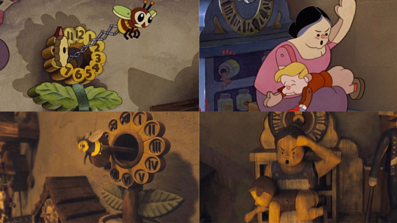 Bee and spanking clock comparisons in Pinocchio