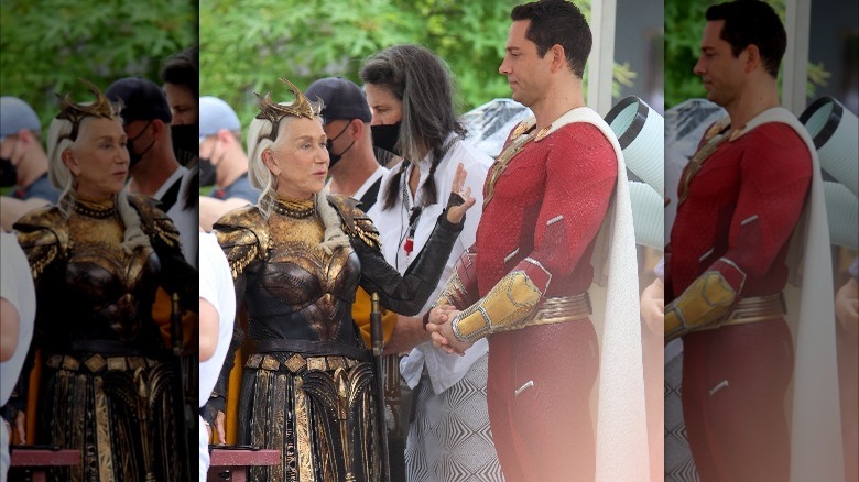 Helen Mirren talking to Zachary Levi