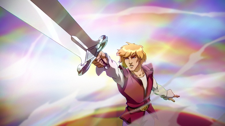 Prince Adam/He-Man brandishes sword