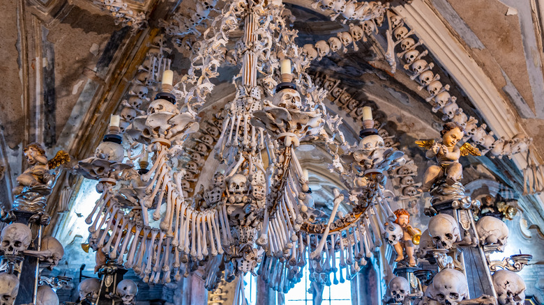 chandelier made of bones in Sedlec Ossuary