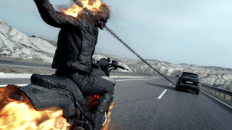 Ghost Rider in a car chase