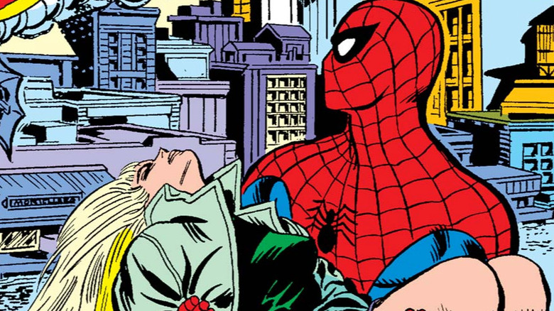 Spider-Man holding Gwen Stacy